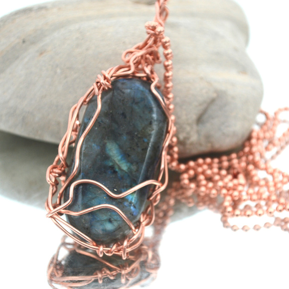 Labradorite Pendant Copper Necklace Chain Solid - Picture 3 of 8
